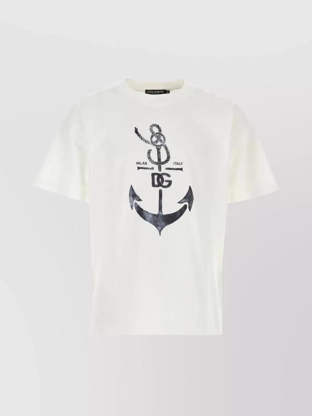 Oversized White T-shirt With Branded Anchor Print In Cotton Man In Optic White Product Image