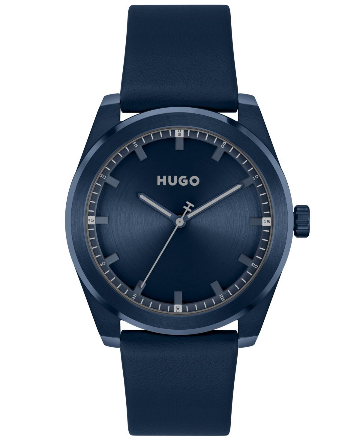 Hugo Boss Mens Bright Quartz Blue Leather Watch 42mm Product Image