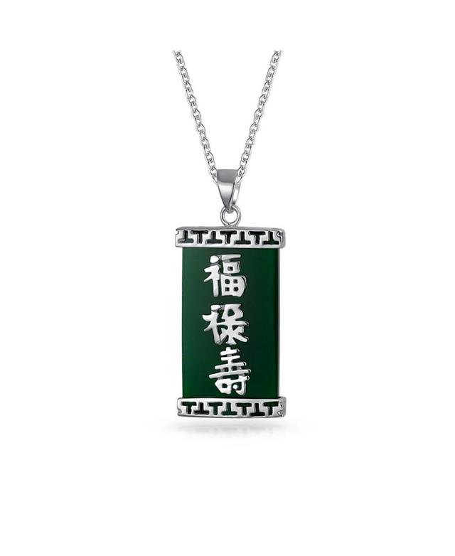 Bling Jewelry Asian Style Framed Rectangle Good Fortune Fu Character Chinese Symbol Natural Agate Disc Pendant Necklace For Women Sterling Product Image