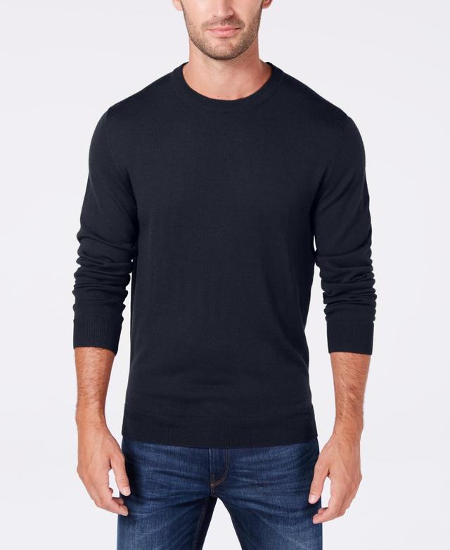 Club Room Solid Crew Neck Merino Wool Blend Sweater Navy Blue Product Image