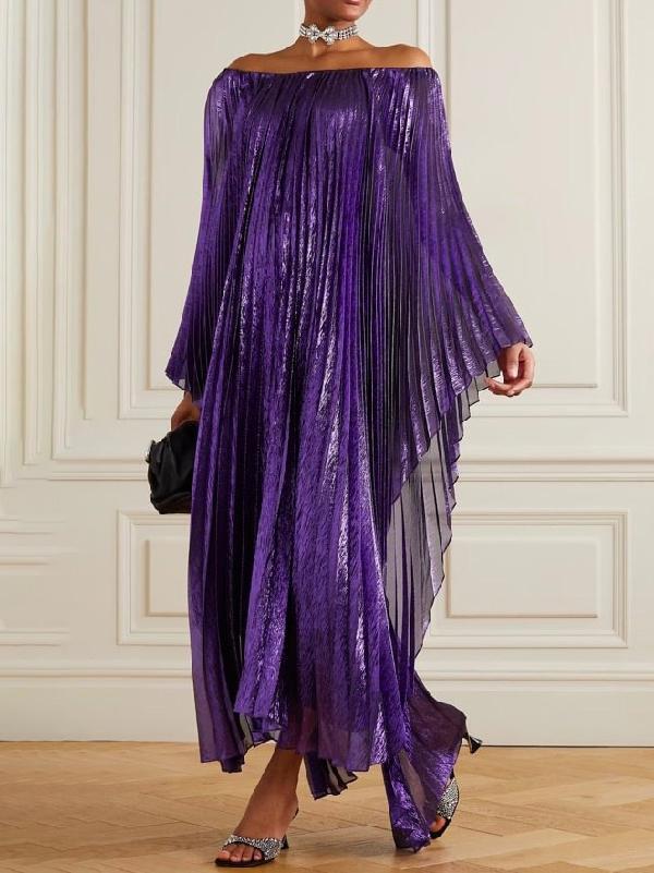 Batwing Sleeves Pleated Off-the-shoulder Maxi Dresses Product Image