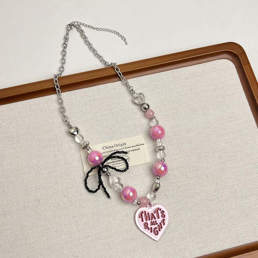 Heart Lettering Pendant Bead Acrylic Alloy Necklace Product Image