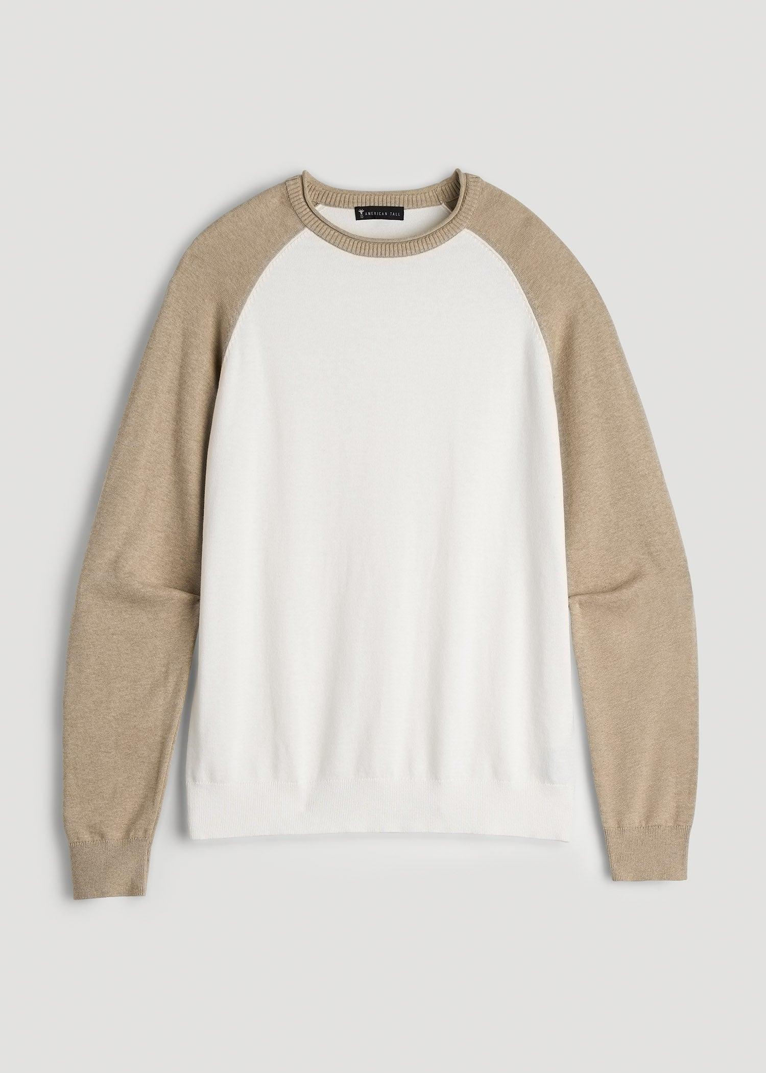 Color Block Raglan Sweater for Tall Men in Cream and Beige Product Image