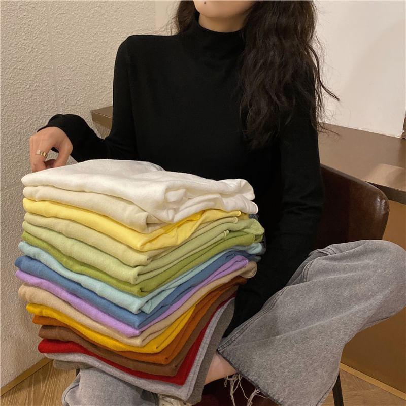 Mock Neck Plain Sweater Product Image