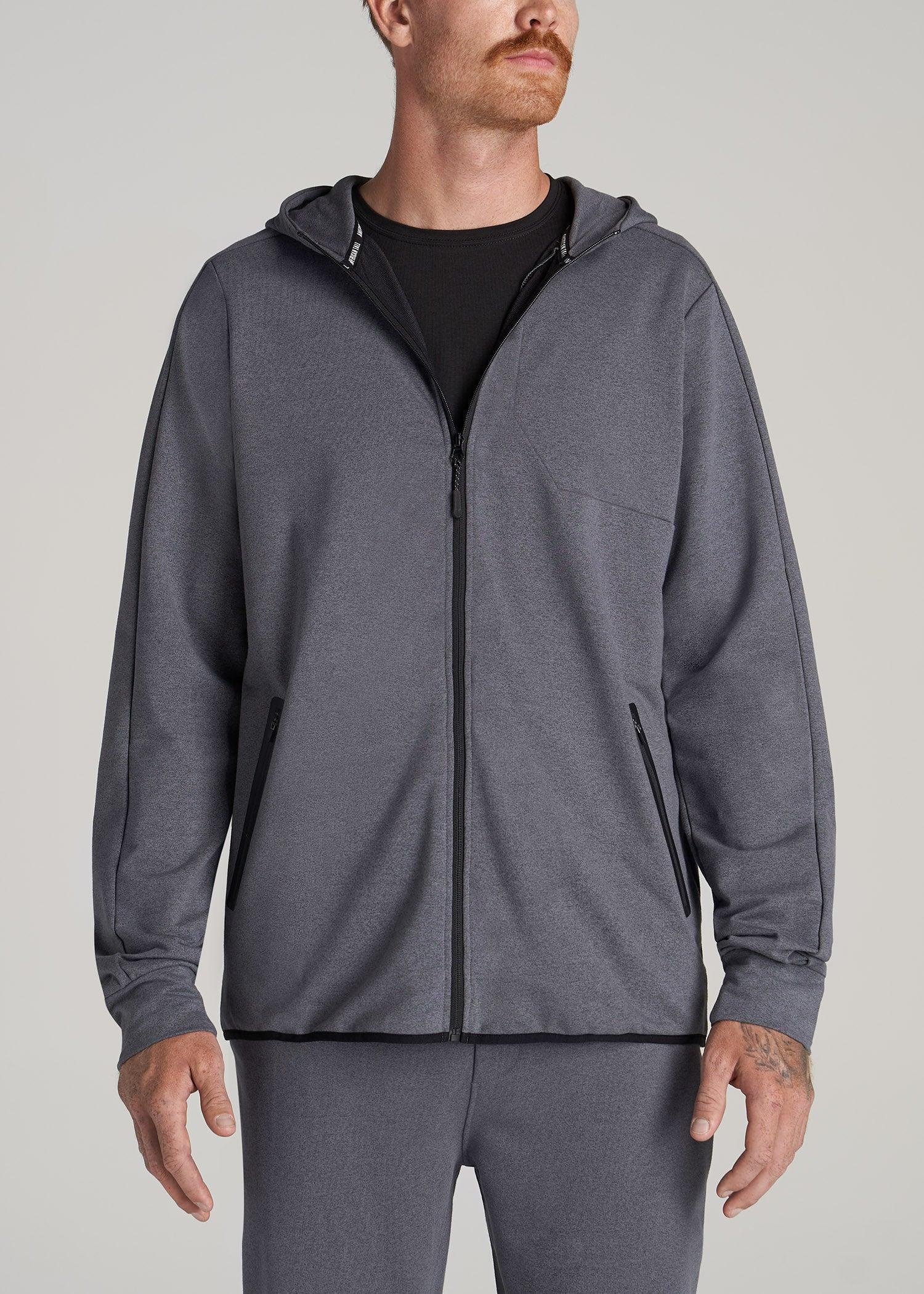 A.T. Performance French Terry Full Zip Hoodie for Tall Men in Tech Charcoal Mix Product Image