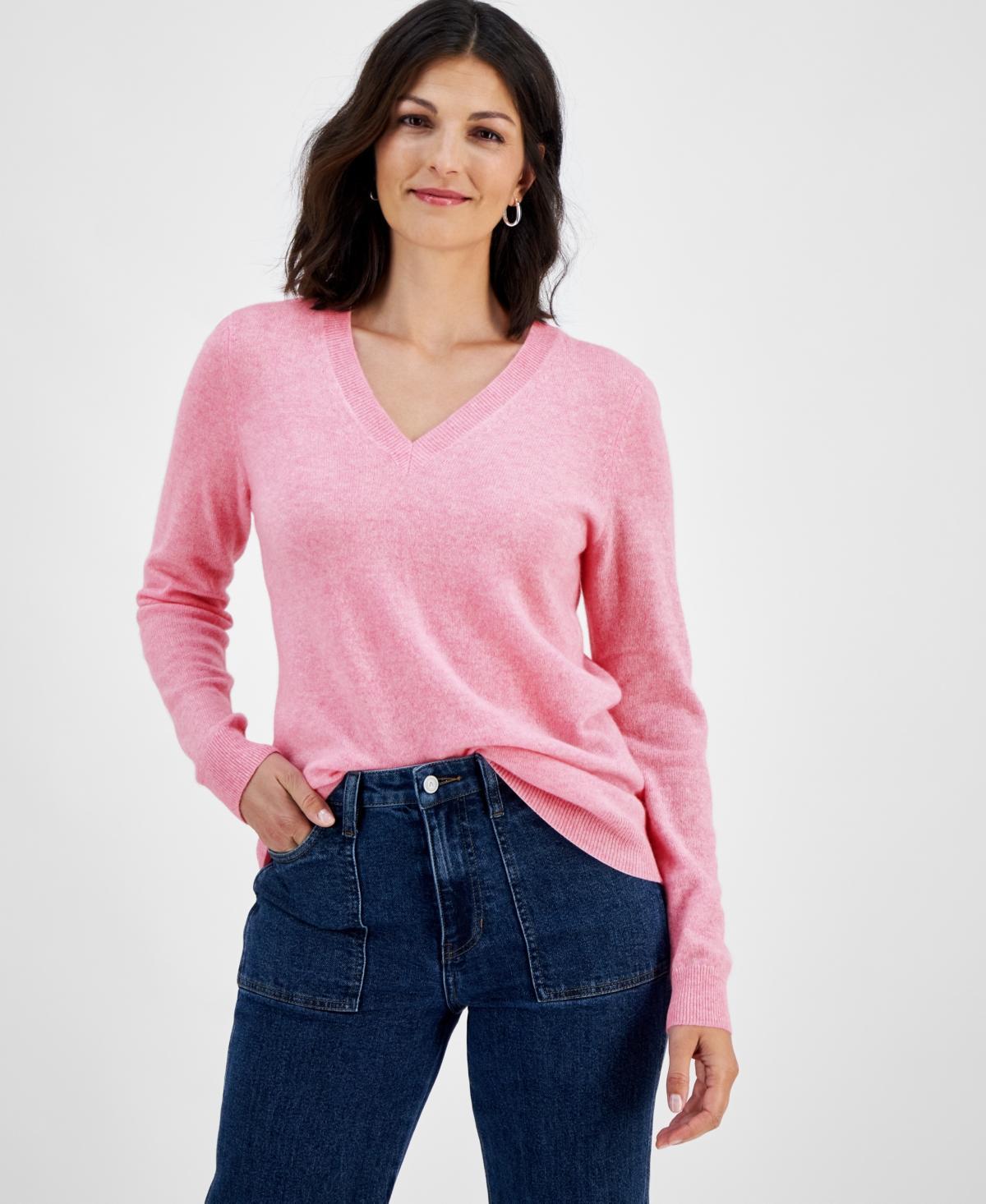 Charter Club 100% Cashmere Womens V-Neck Long-Sleeve Sweater, Regular & Petites, Created for Macys Product Image