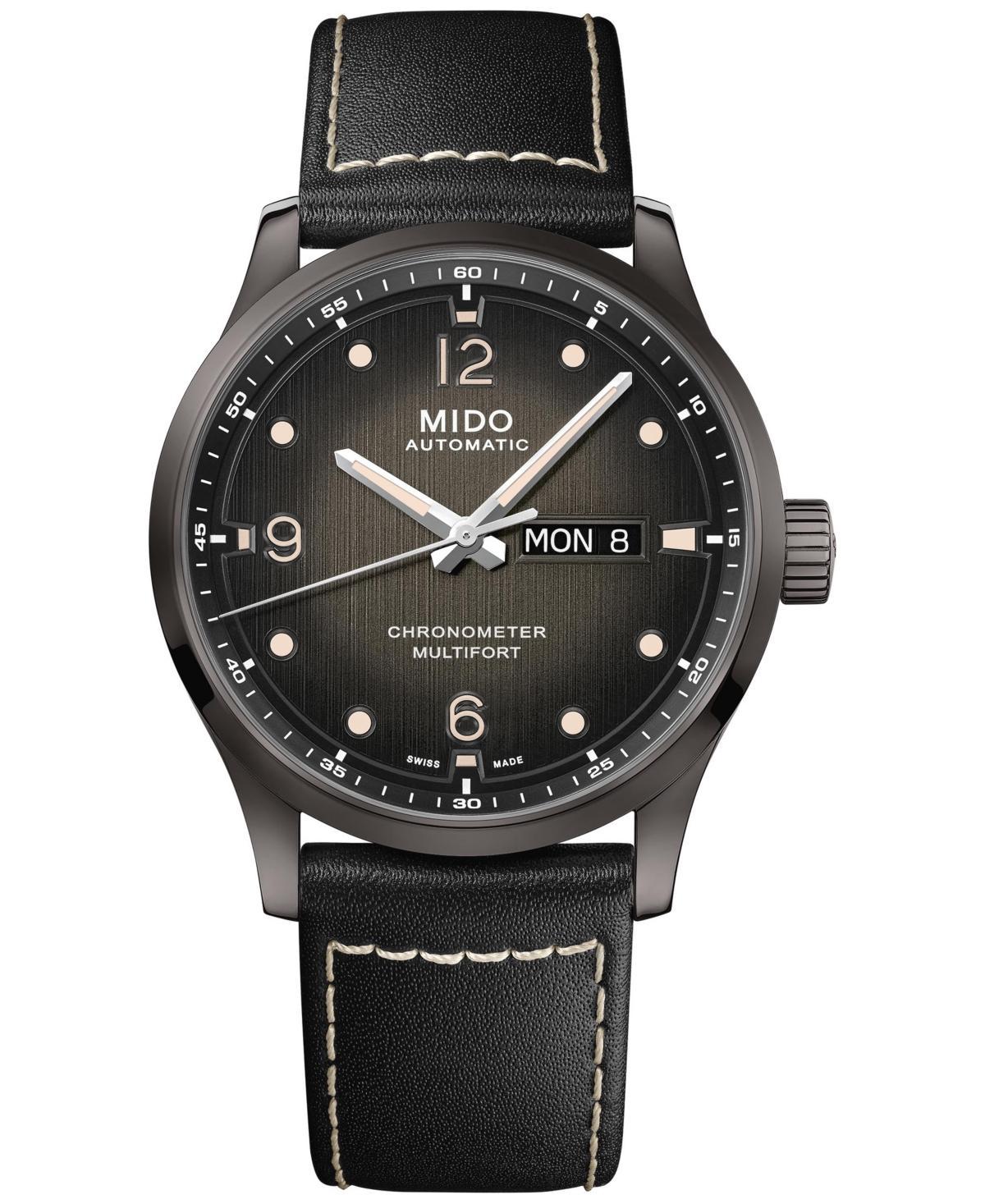 Mido Mens Swiss Automatic Multifort Chronometer Black Leather Strap Watch 42mm Product Image