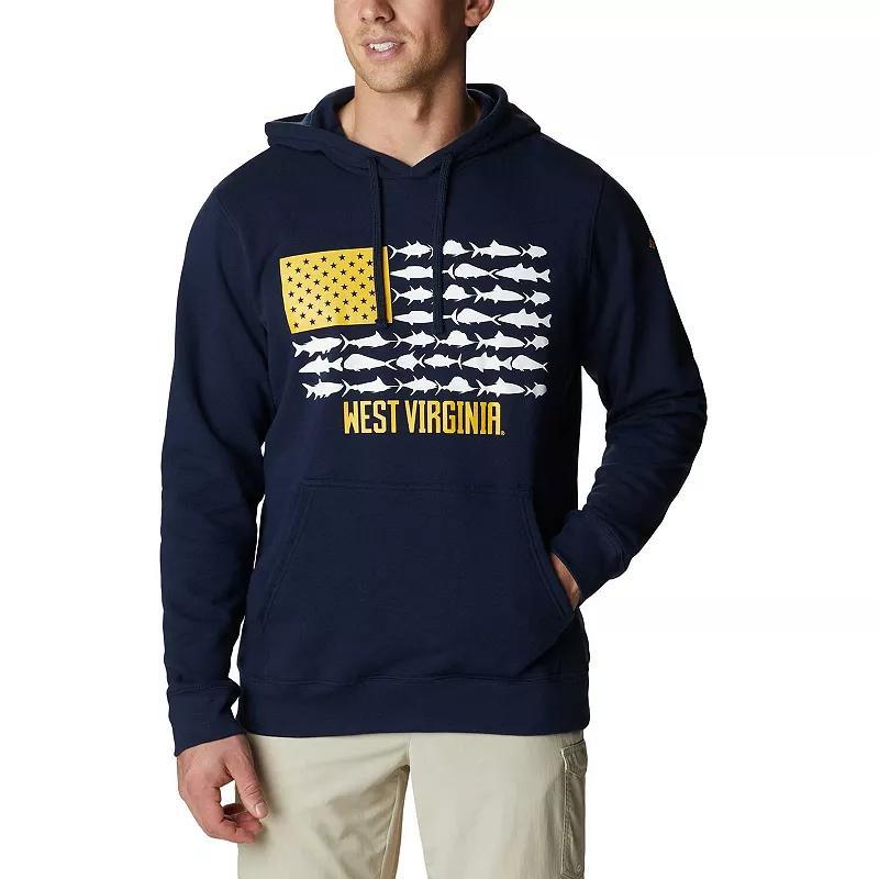 Mens Columbia West Virginia Mountaineers PFG Fish Flag II Pullover Hoodie Blue Product Image