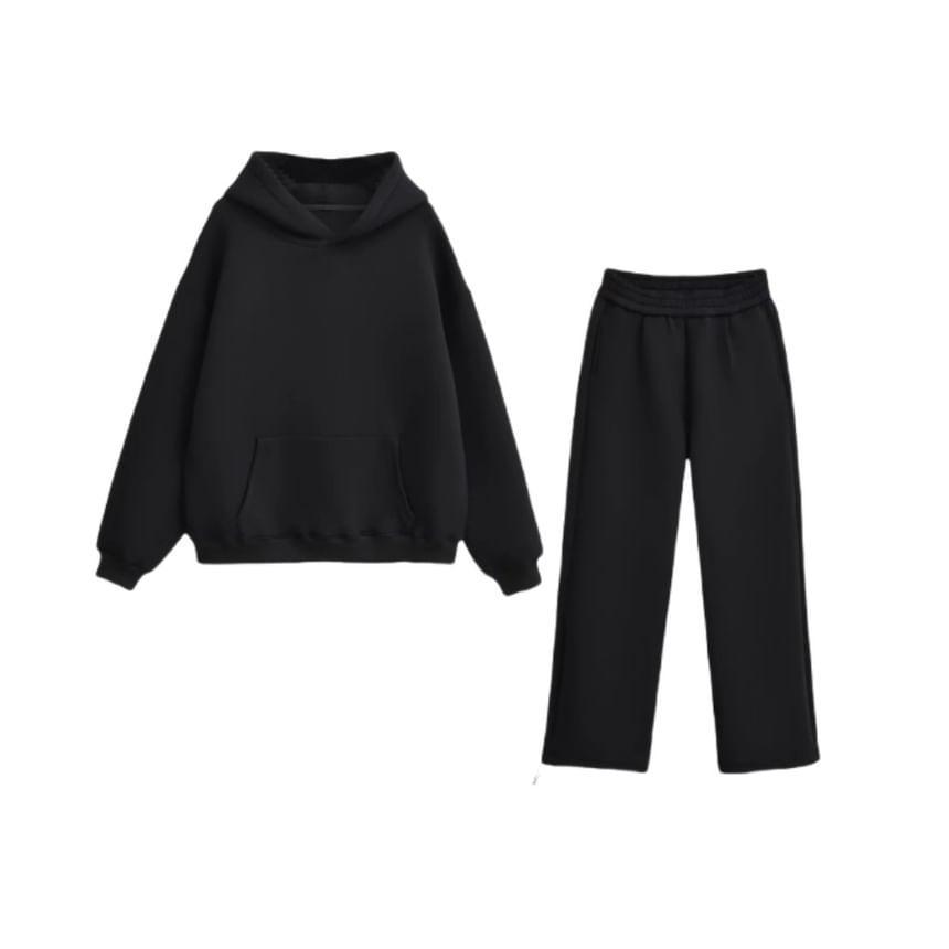 Plain Hoodie / Elastic Waist Straight Leg Sweatpants / Set Product Image