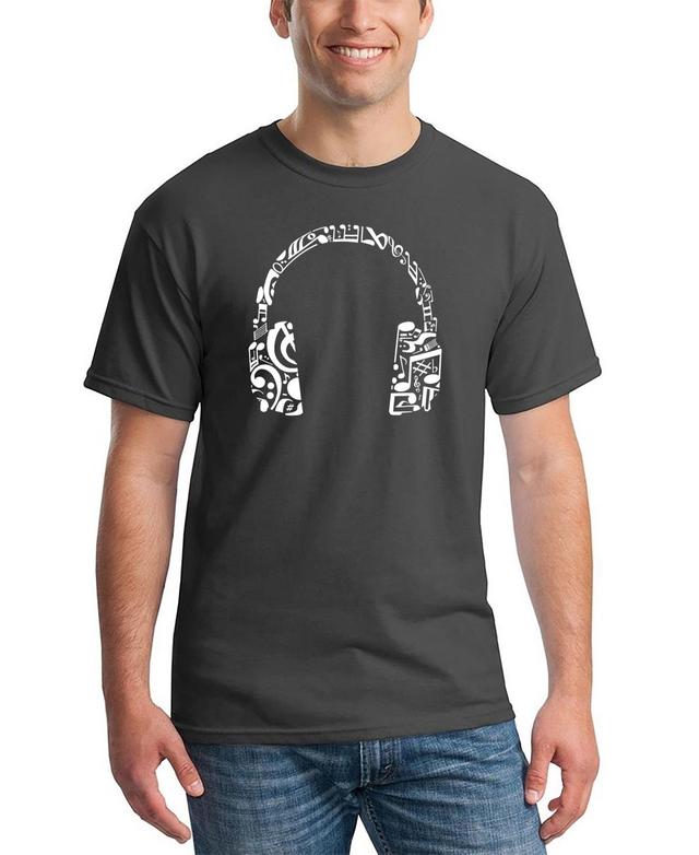 Mens Music Note Headphones Word Art T-shirt Product Image