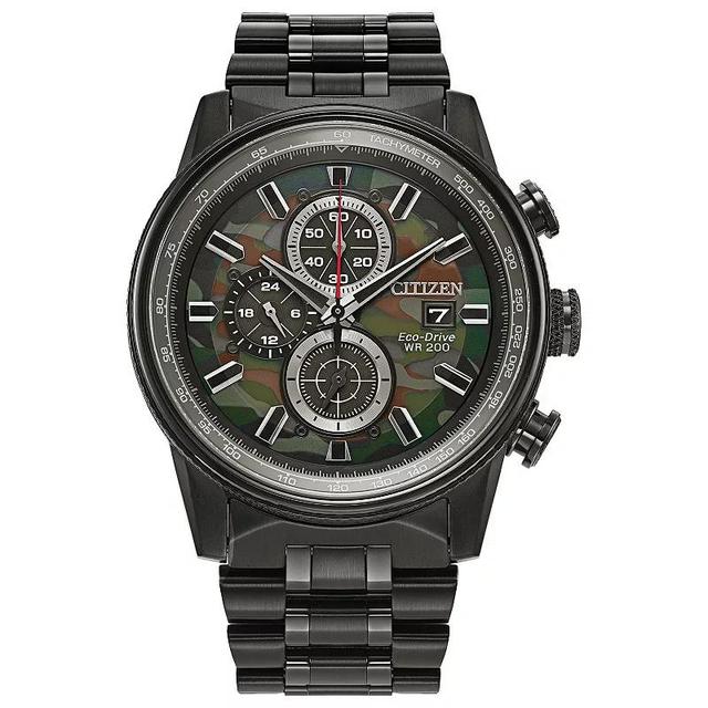 Citizen Eco-Drive Mens Chronograph Nighthawk Black Stainless Steel Bracelet Watch 43mm Product Image