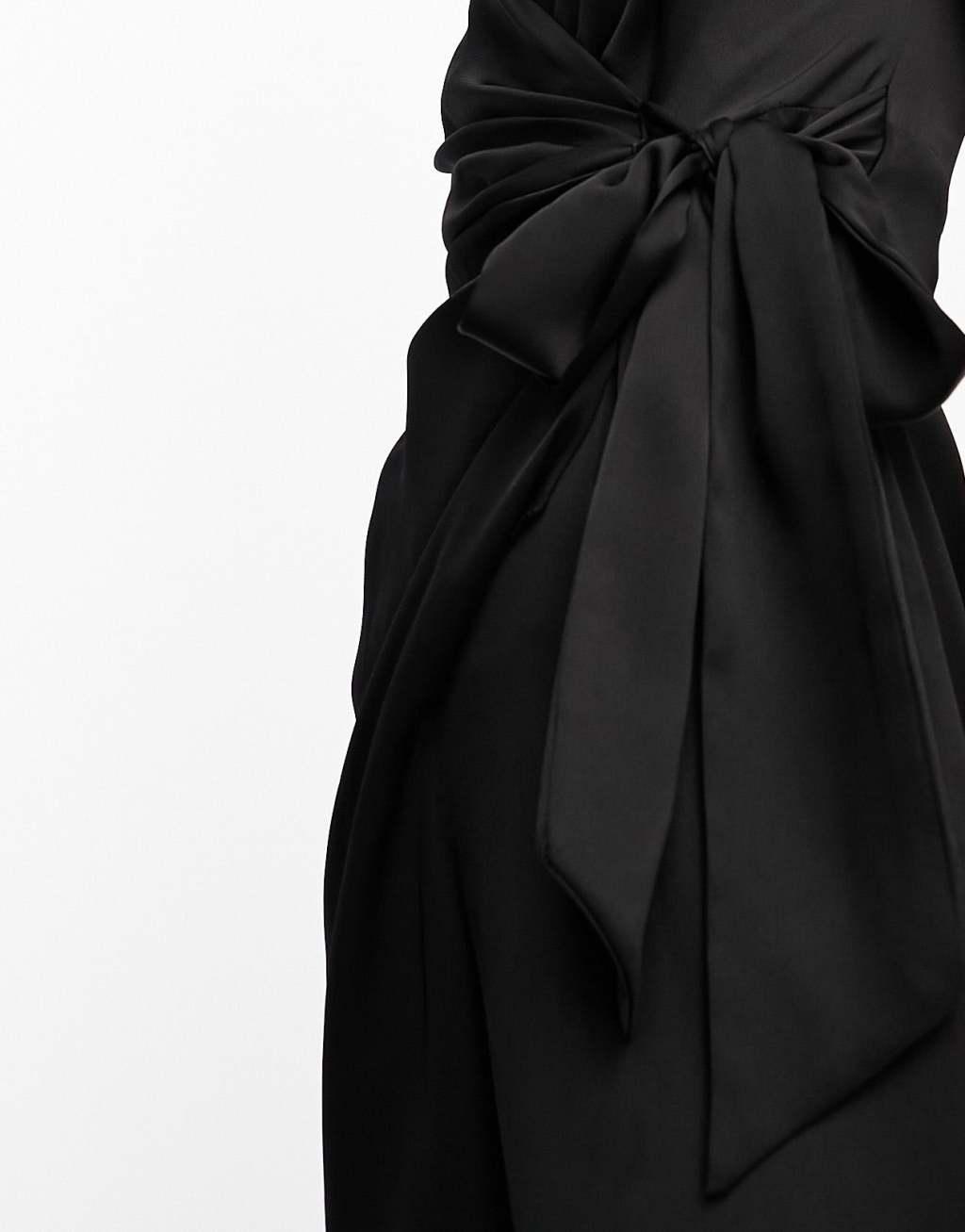 TFNC satin wrap jumpsuit in black  Product Image