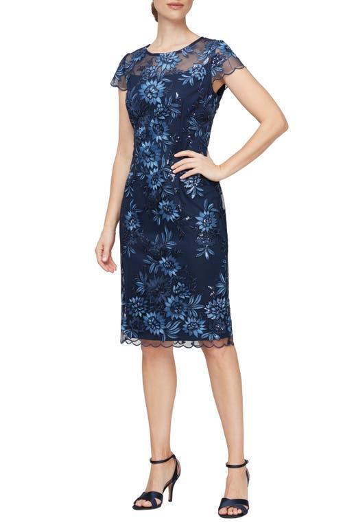 Alex Evenings Embroidered Cap Sleeve Crew Neck Sheath Dress -  12 Product Image