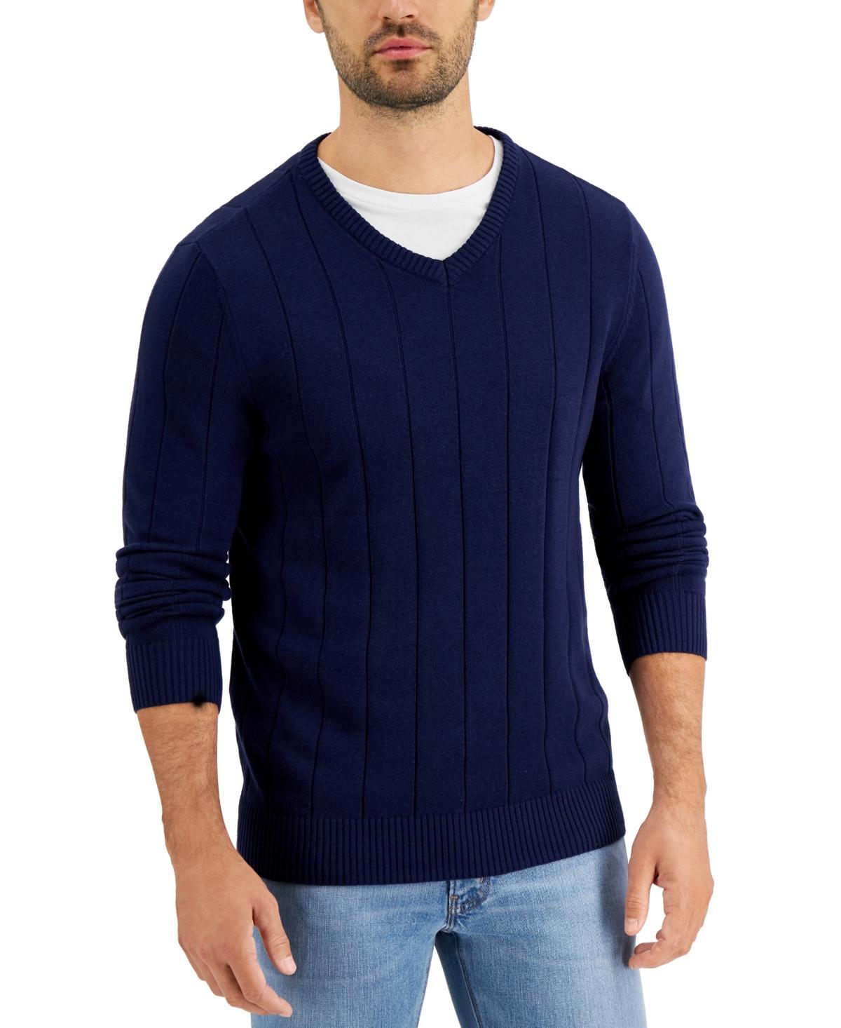 Club Room Mens Drop-Needle V-Neck Cotton Sweater, Created for Macys Product Image