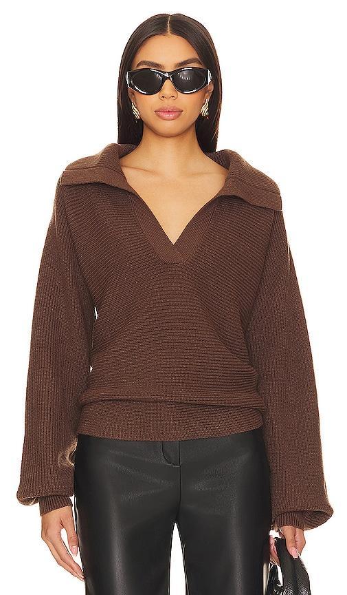 SNDYS Cleo Collared Sweater in Chocolate. - size XS (also in S) Product Image