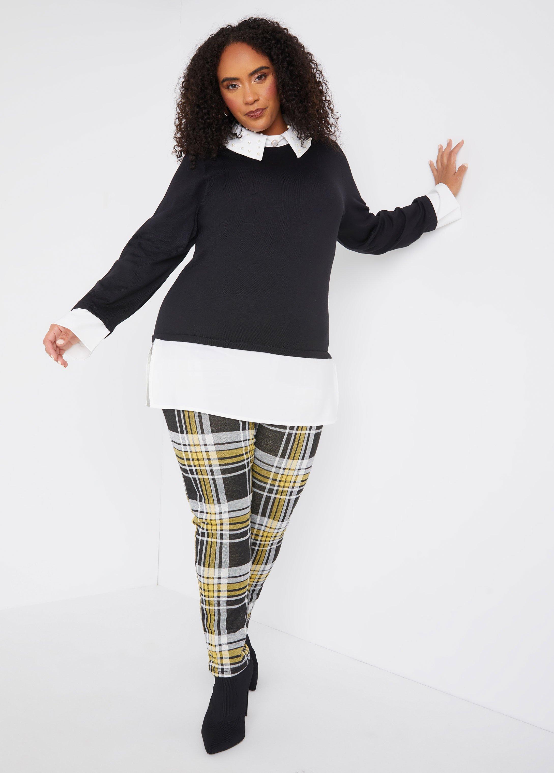 High Rise Plaid Pull On Leggings Product Image