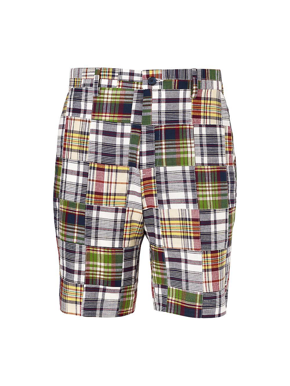 Cotton Madras Flat Front Shorts - Blue Multi Product Image