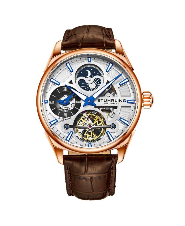 Stuhrling Mens Automatic Self Wind Pink Case, Silver Dial, Brown Leather Strap Watch Product Image