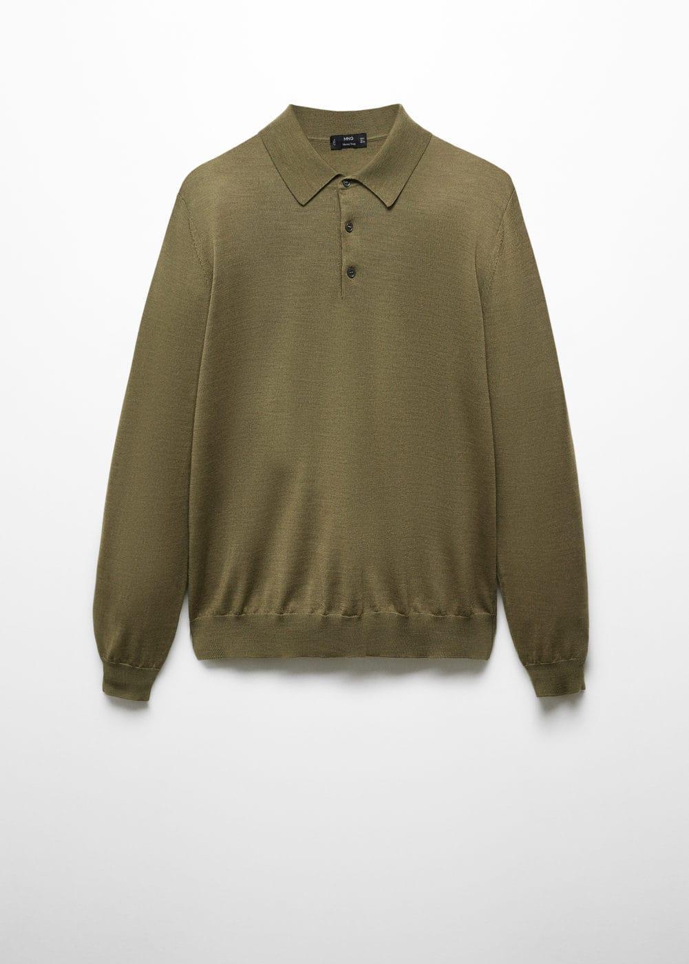 MANGO MAN - 100% merino wool long- sleeved polo shirt greenMen Product Image