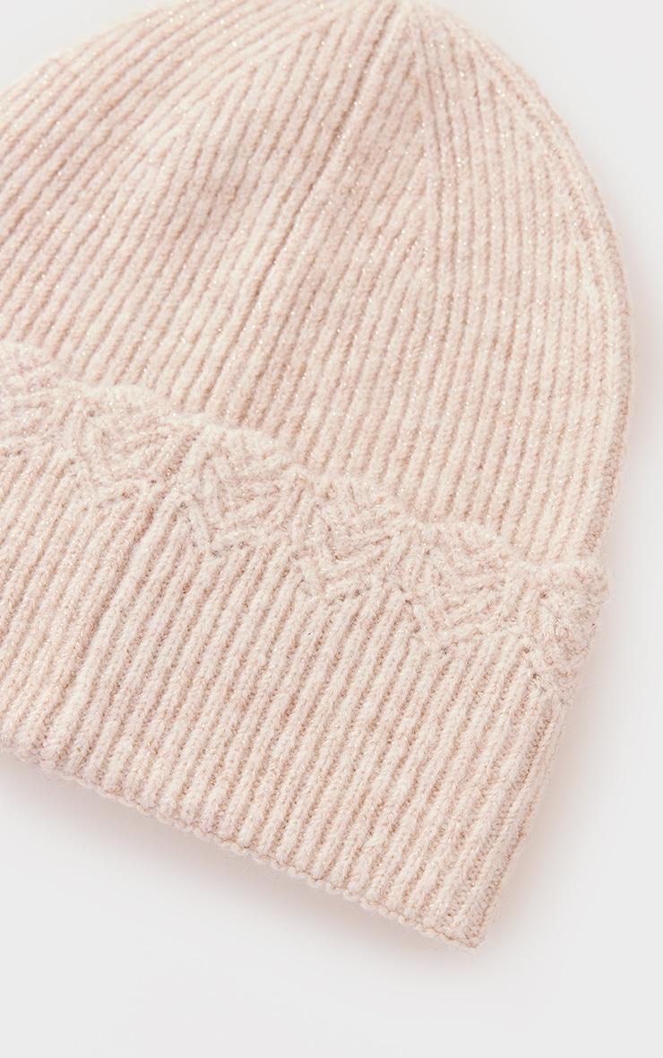 Oatmeal Glitter Scallop Rib Beanie Product Image