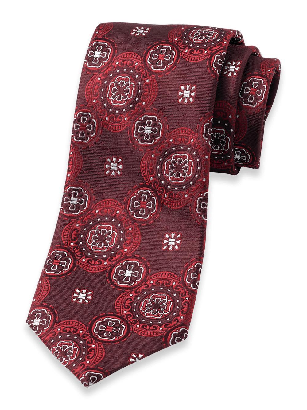 Medallion Woven Silk Tie - Red Product Image