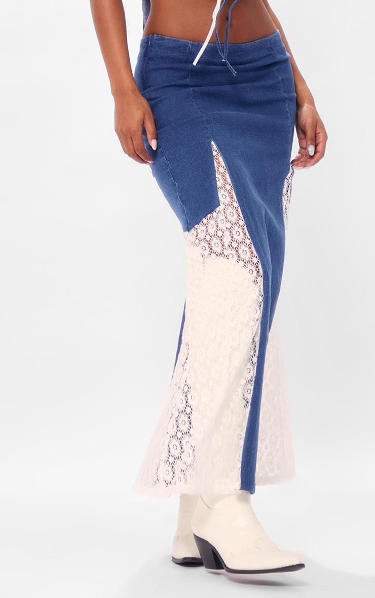 Indigo Denim Lace Insert Maxi Skirt Product Image