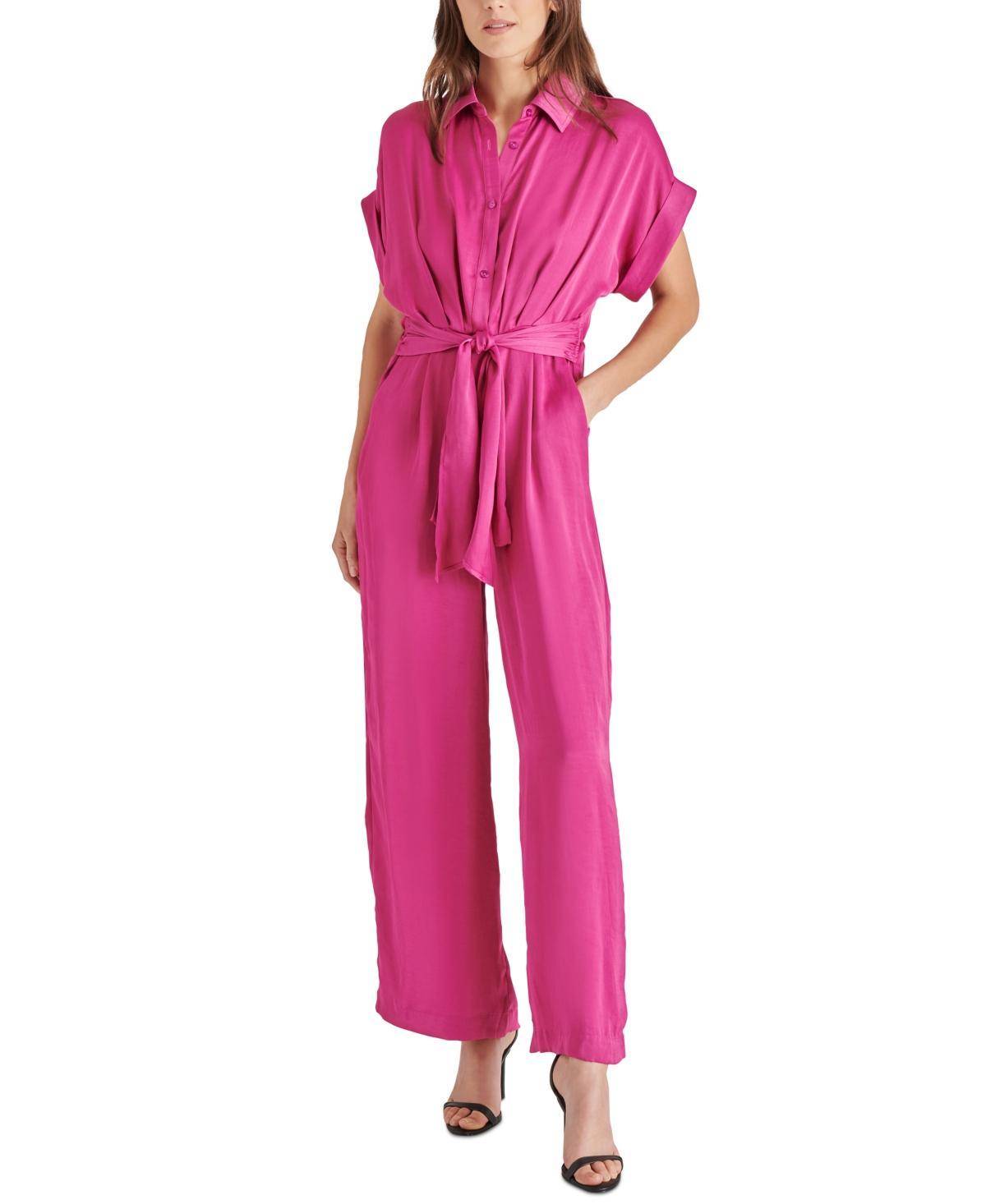 Steve Madden Womens Tori Cuffed-Sleeve Tie-Front Jumpsuit Product Image