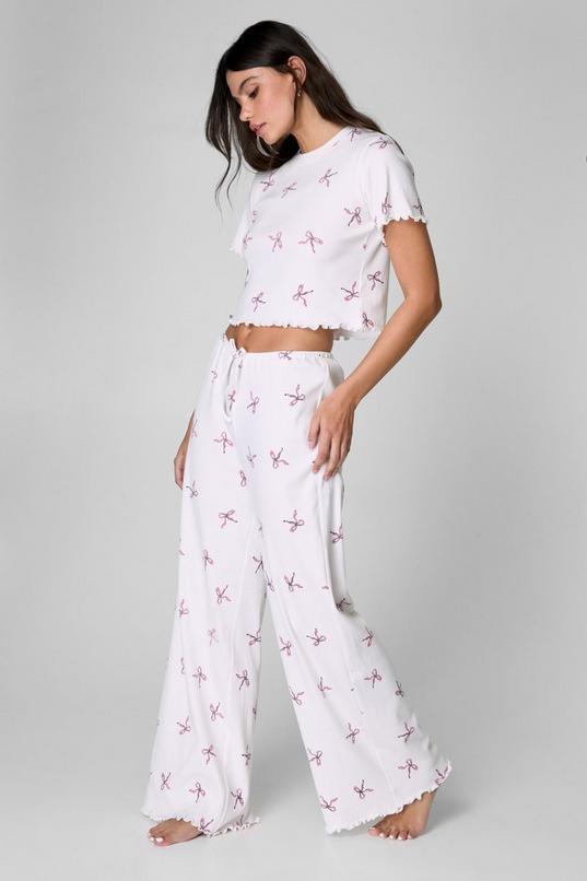 Cotton Bow Rib Lettuce Edge Pajama Pants Product Image