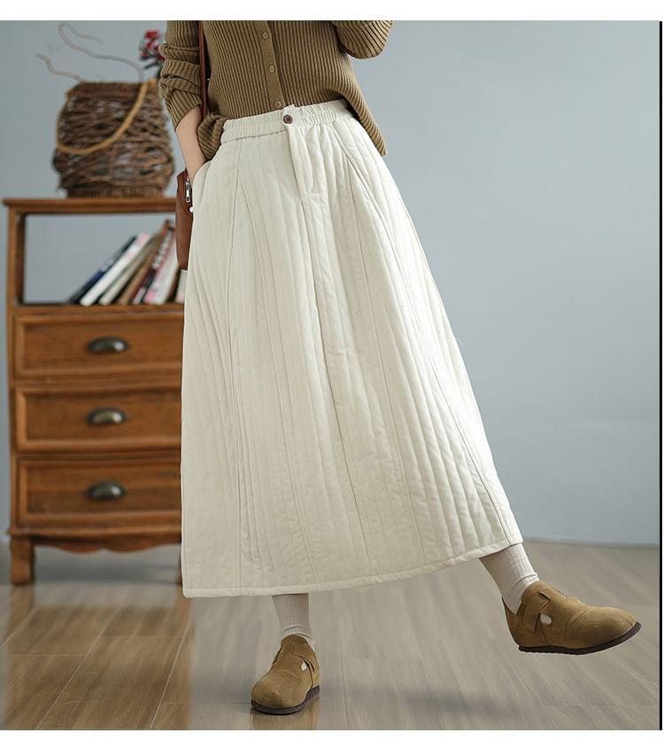 Elastic Waist Plain Padded Midi A-Line Skirt Product Image