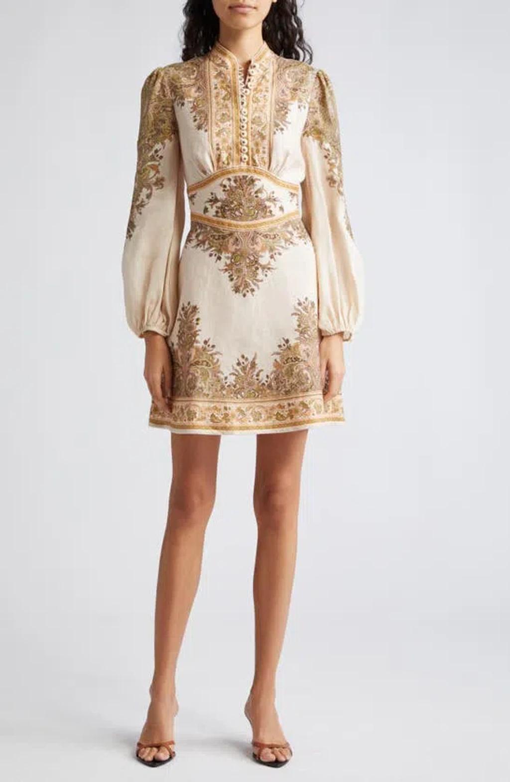 ZIMMERMANN Natura Buttoned Mini Dress In Khaki Paisley Product Image