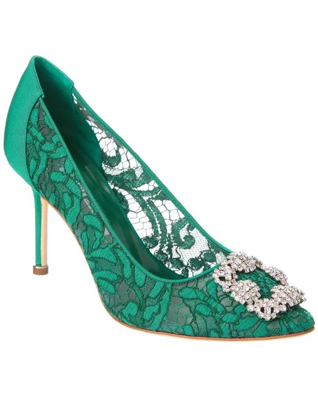 MANOLO BLAHNIK Hangisi 90 Lace Pump In Green Product Image