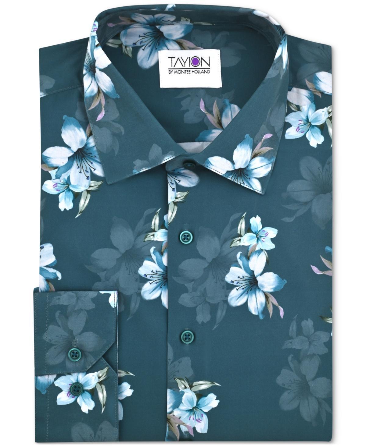 Tayion Collection Mens Slim-Fit Mini-Floral Dress Shirt Product Image