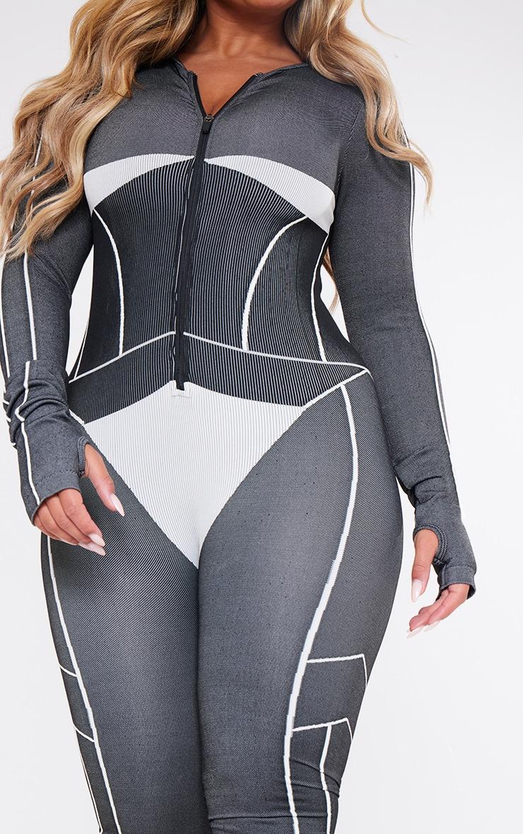 Shape Black Seamless Contrast Long Sleeve Zip Through Jumpsuit Product Image