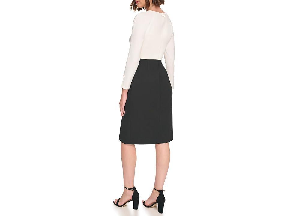 Tommy Hilfiger Scuba Crepe Keyhole Color-Block Sheath (Cream/Black) Women's Dress Product Image