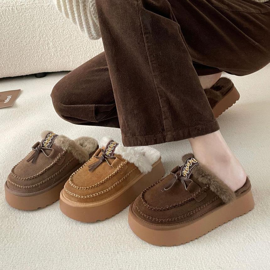 Platform Bow Accent Fleece-Lined Moccasin Mules Product Image