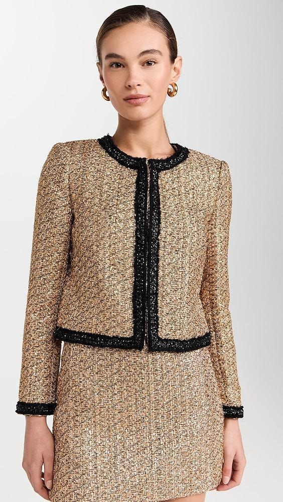 alice + olivia Landon Cropped Box Jacket with Embellished Trim | Shopbop Product Image