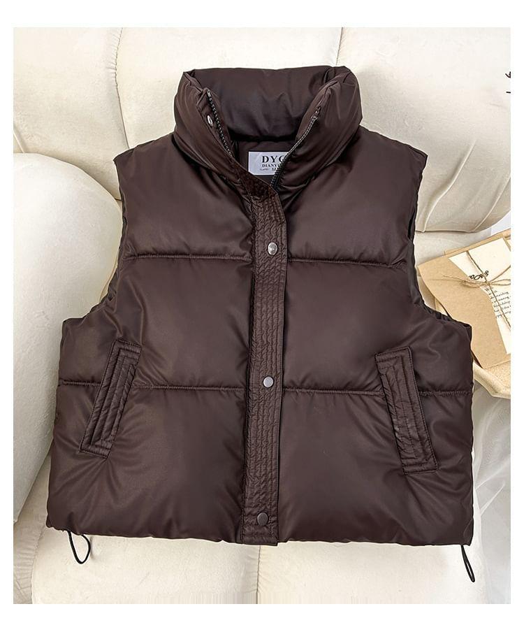 High Neck Plain Zip-Up Puffer Vest Product Image