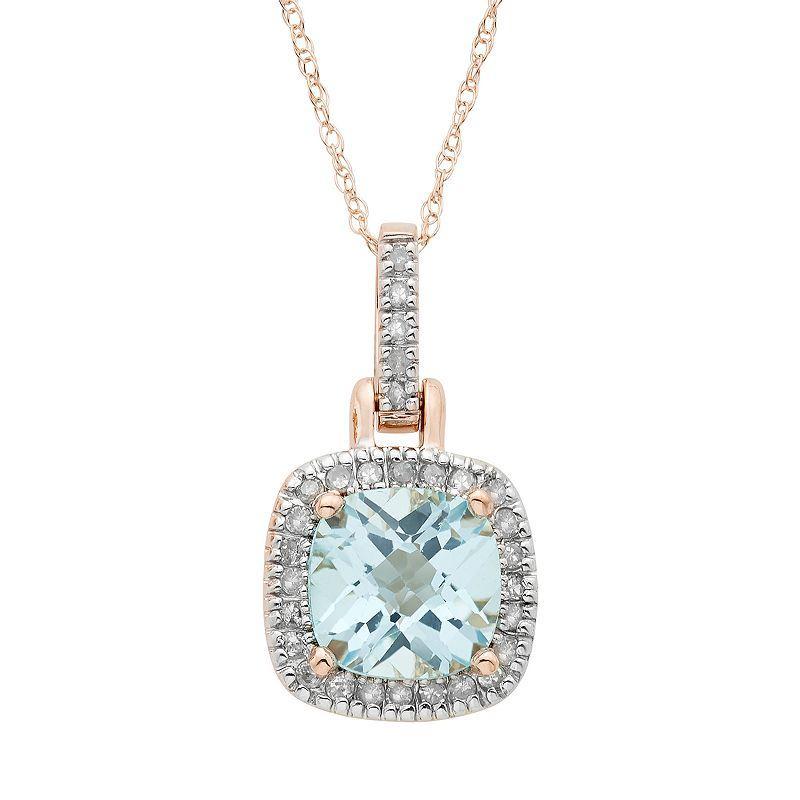 Sky Blue Topaz & 1/8 Carat T.W. Diamond 10k Gold Halo Pendant Necklace, Womens White Product Image