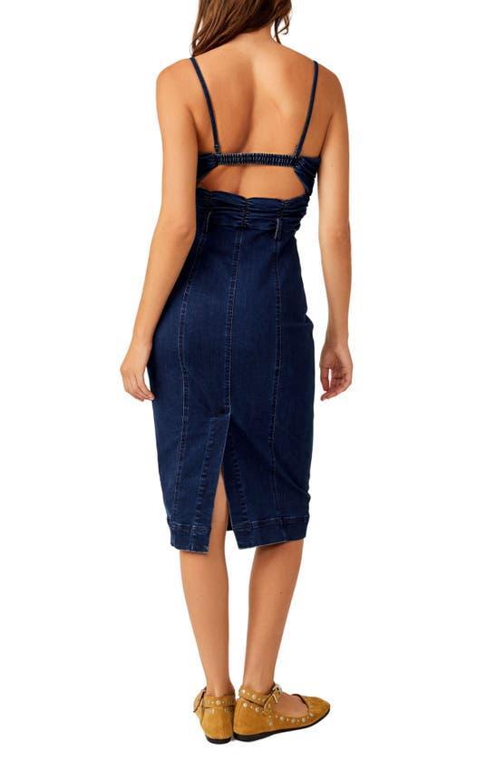 Serenity Ruched Denim Midi Dress In Blue Product Image