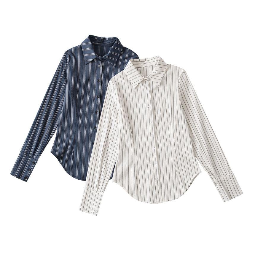 Long Sleeve Collared Striped Shirt Product Image