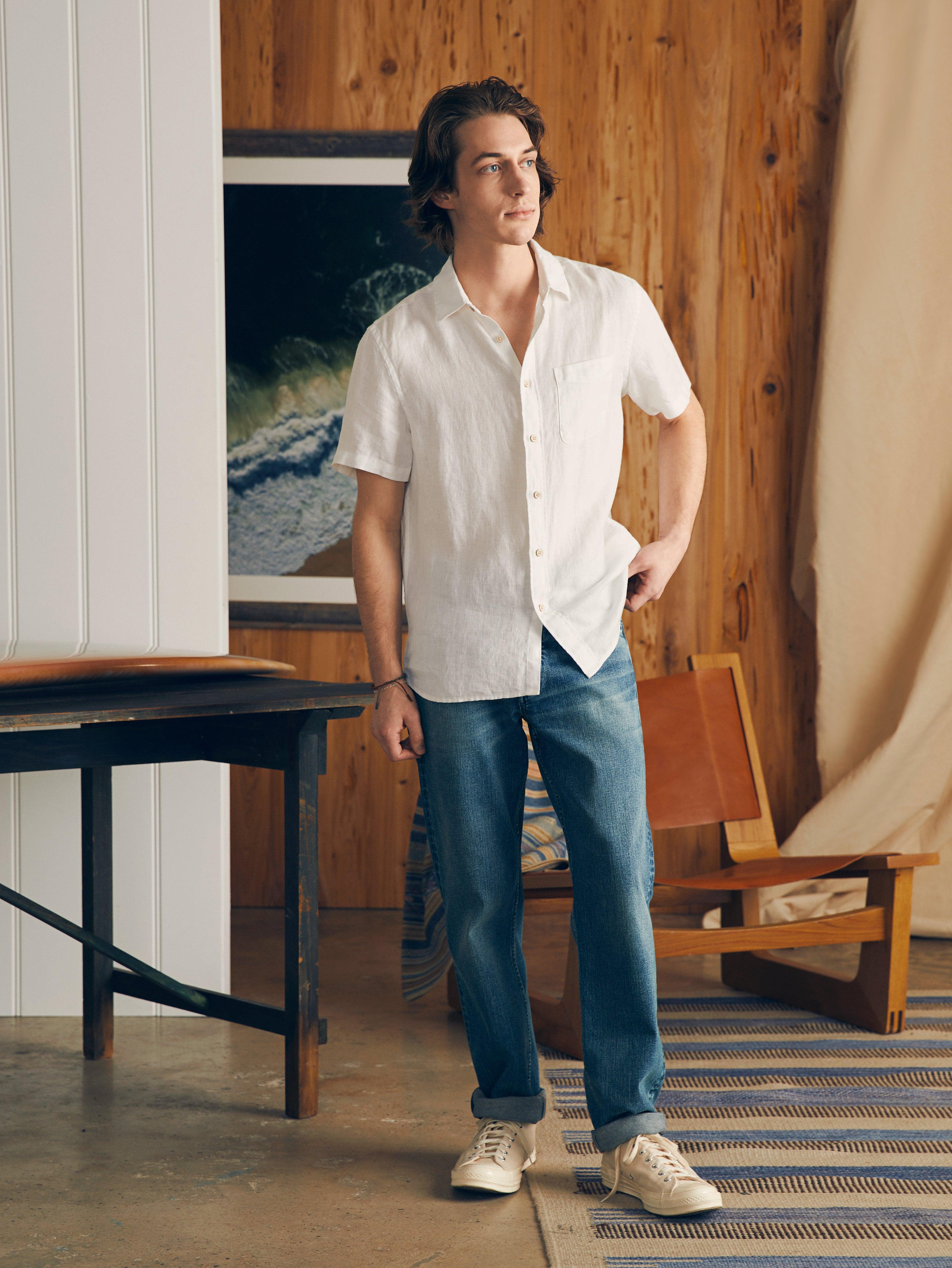 Short-Sleeve Palma Linen Shirt (Tall) - Bright White Basketweave Product Image