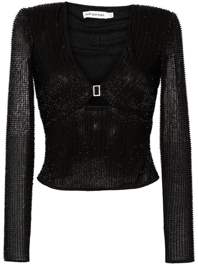 Bead-embellished Cropped Blouse In Black Product Image