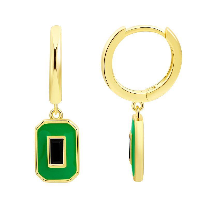 Enamorata Green Enamel & Baguette Cubic Zirconia Charm Hoop Earrings, Womens, Gold Tone Green Product Image