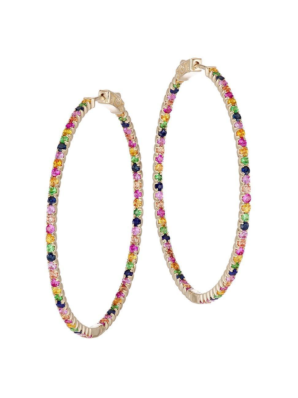 Womens 14K Yellow Gold & Multi-Stone Inside-Out Hoop Earrings Product Image