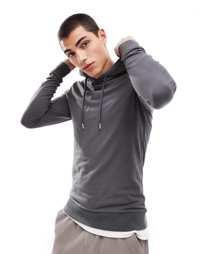 ASOS DESIGN essential muscle fit hoodie in charcoal Product Image