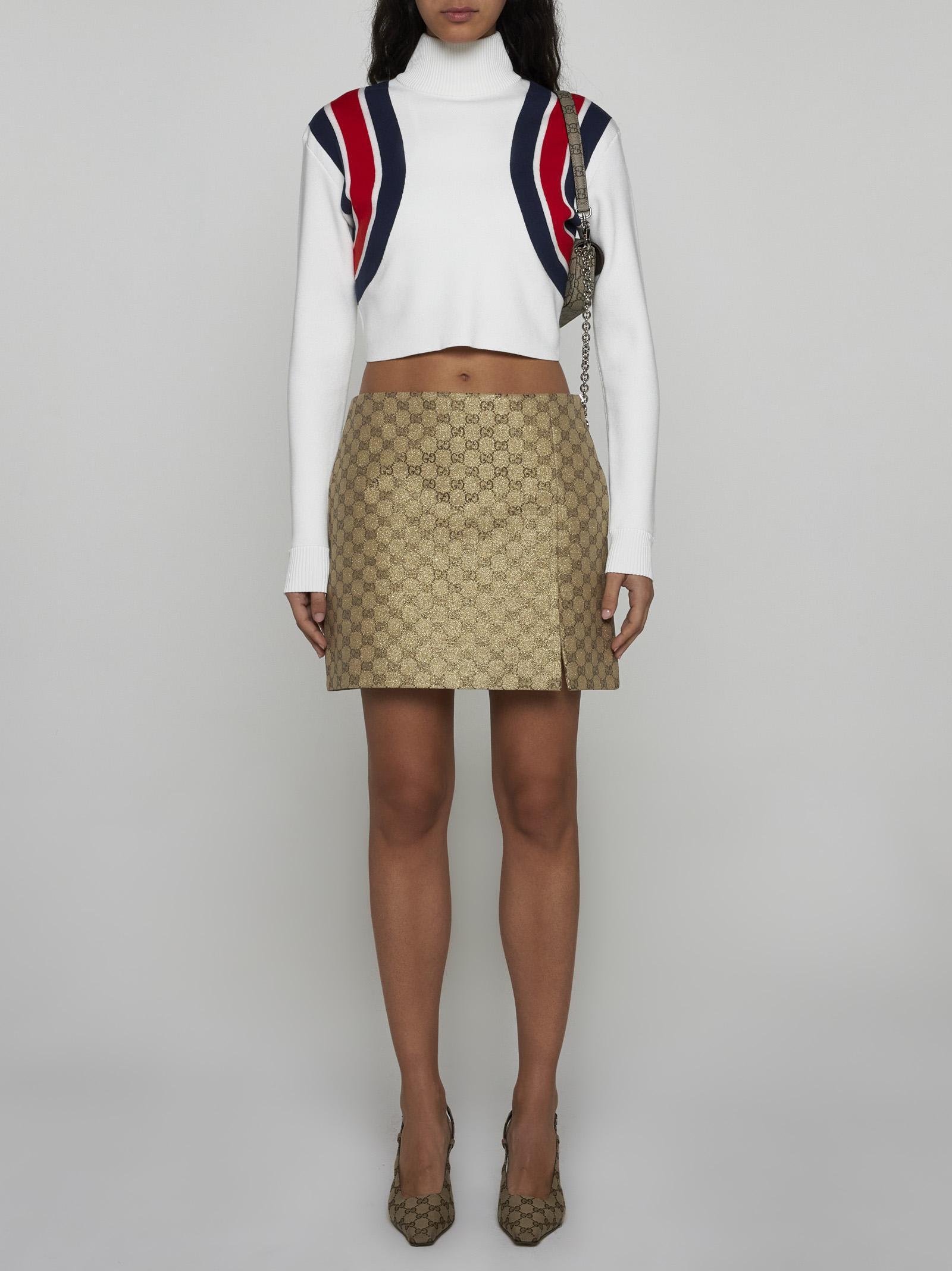 GUCCI Web Knitted Cropped Top In Ivory,blue,red Product Image