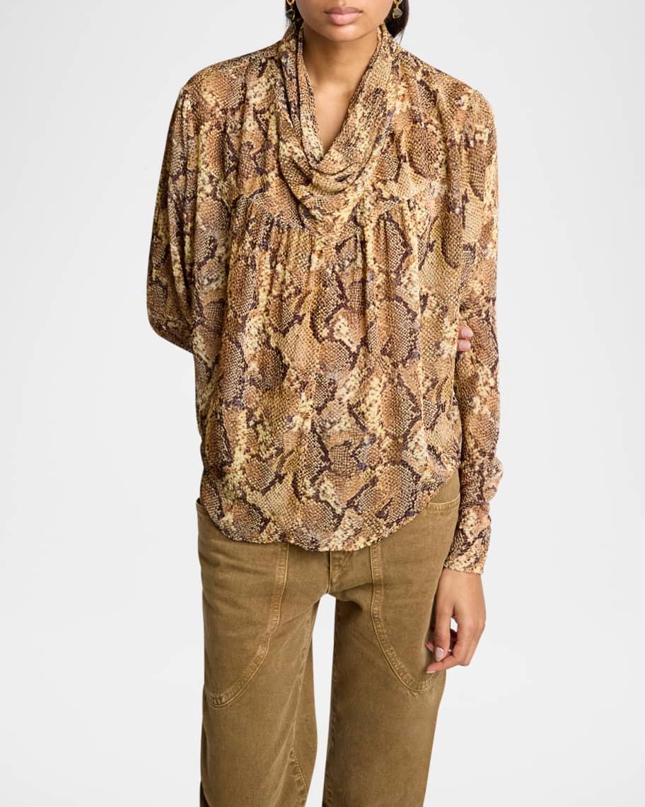 Cherley Snakeskin-Print Cowl-Neck Silk Top Product Image