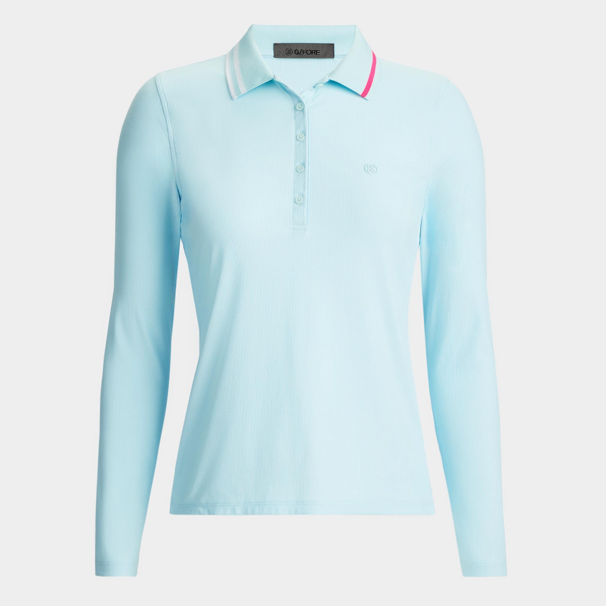 CONTRAST COLLAR RIBBED TECH NYLON LONG SLEEVE POLO Product Image