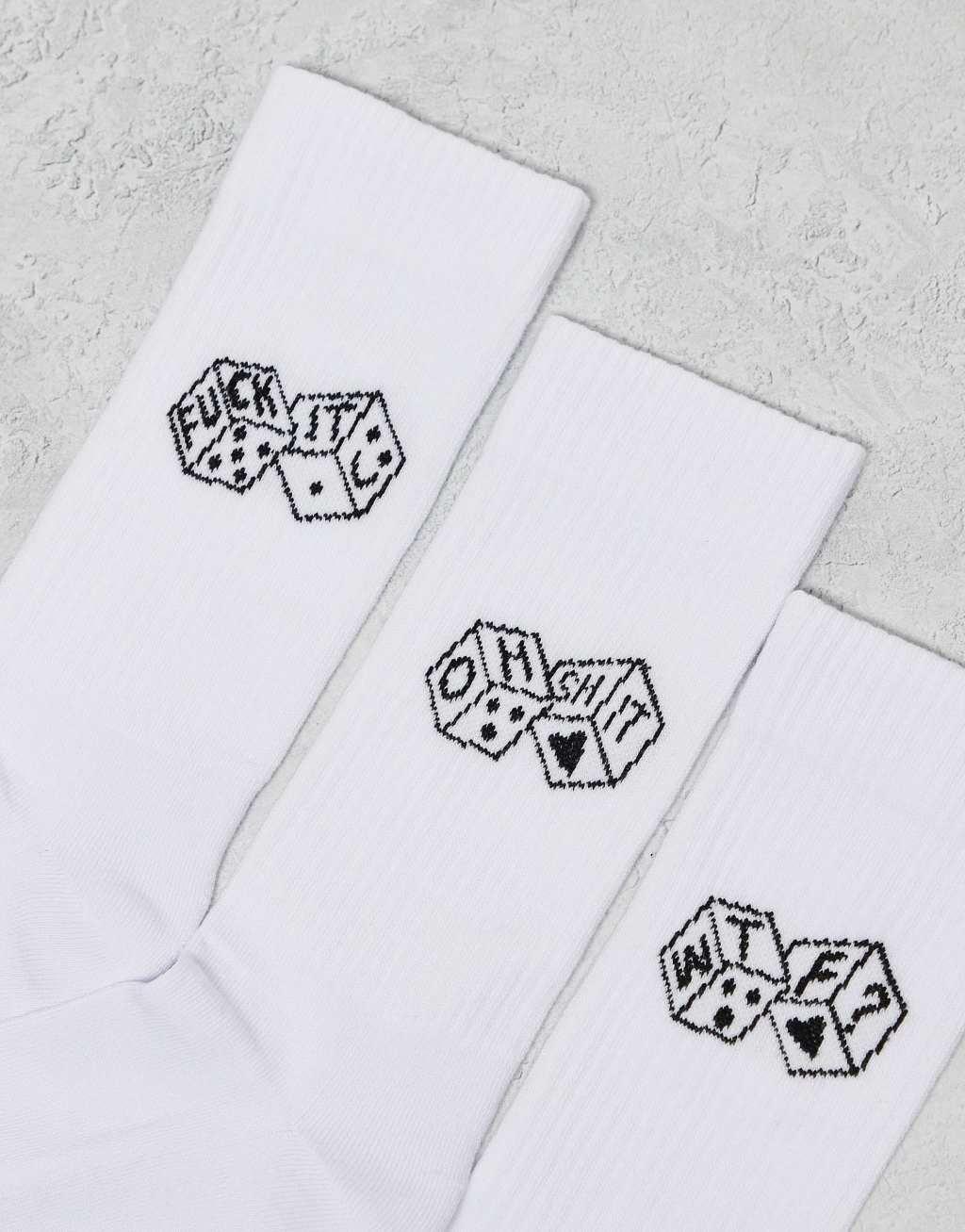 ASOS DESIGN 3 pack socks with dice embroidery in white Product Image