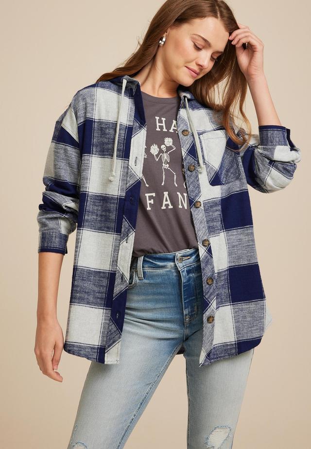 Plaid Hooded Button Down Shirt Product Image